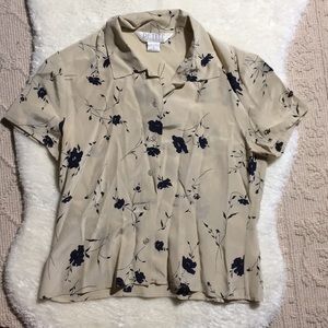Vintage blue and cream floral silk blouse